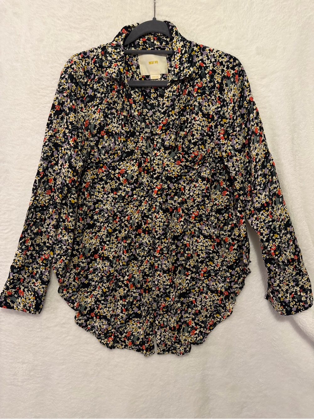 Anthropologie Maeve Matilda Black Floral Popover Button V-Neck Blouse Medium